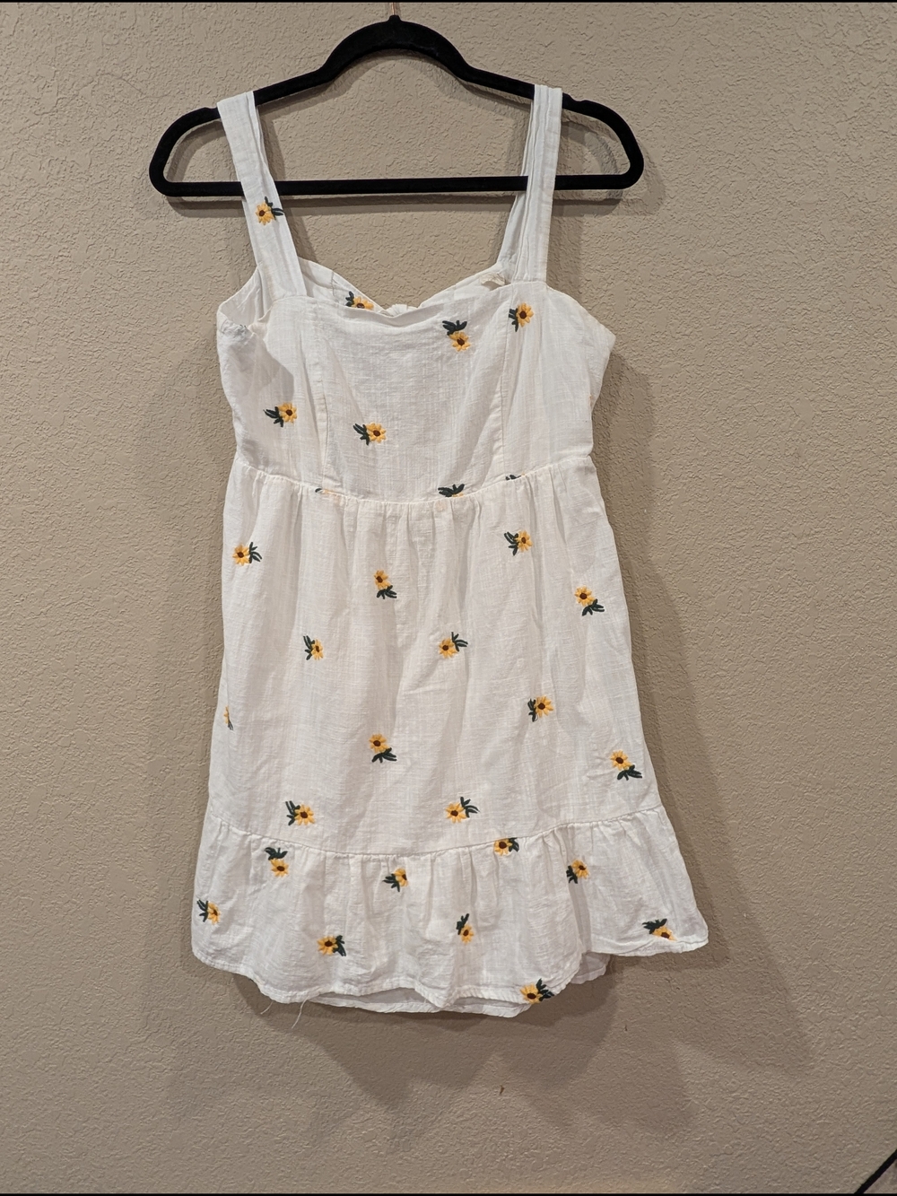 Rewind White Sundress with Yellow Floral Embroidery 100% Cotton